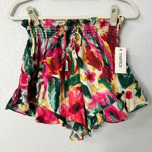 Montce Isla Floral Boho Smocked Waist Ruffle Shorts Womens L